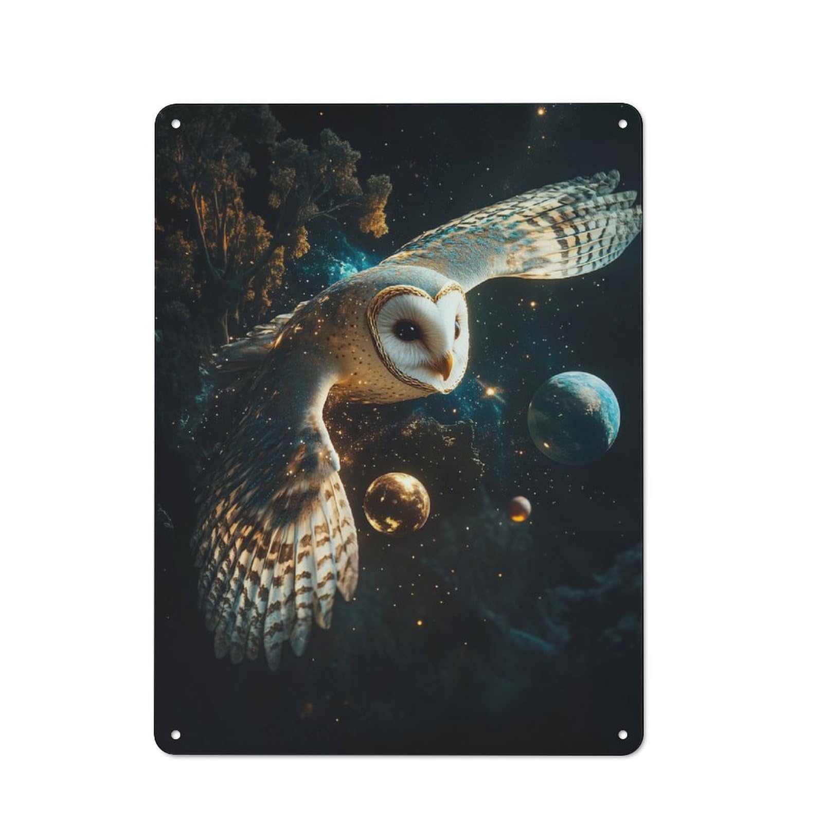 Junmoney Owl In Space 40X30cm Retro-Style Tin Sign With For Café Or Restaurant, Winter Wall Decor For Hospitality Interior Collectors