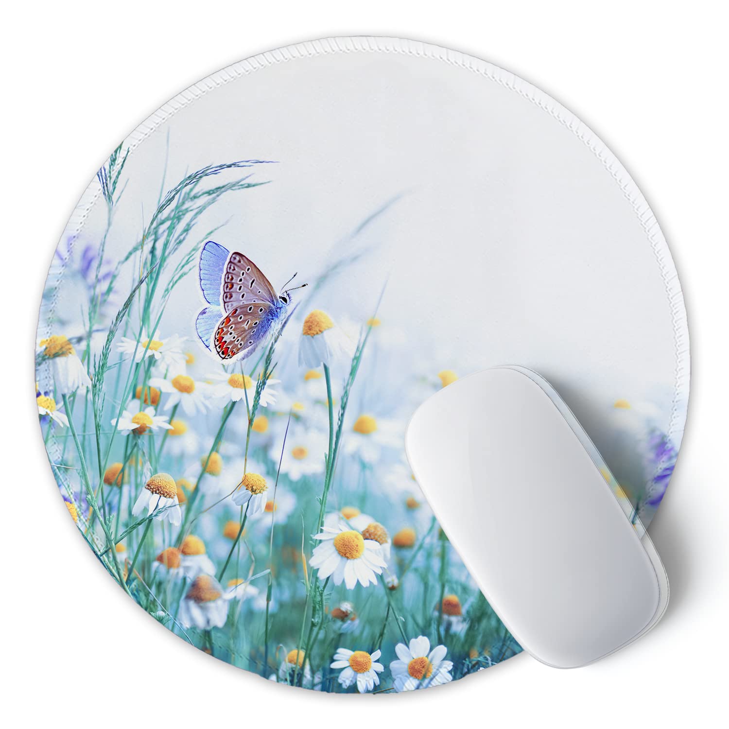 ITNRSIIET Tapis de Souris avec Bord Cousu, Tapis de Souris de qualité supérieure, texturé, imperméable, Base en Caoutchouc antidérapant, Accessoires de Bureau,Papillon Chrysanthème - 2