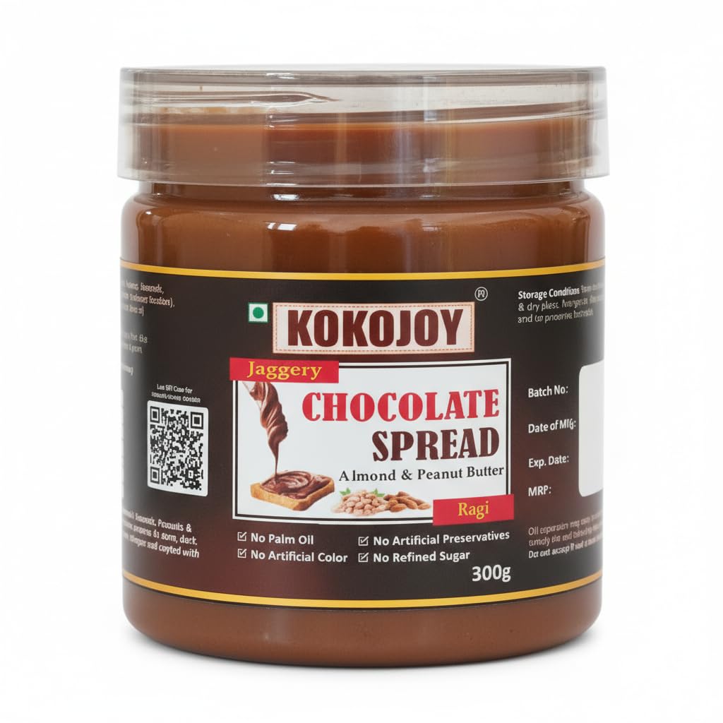 KOKOJOY Chocolate Spread | No Palm Oil | No Preservatives | Jaggery, Almonds, Peanuts, Cocoa, Ragi | 300g-image-43