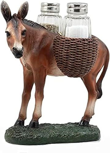 Ebros - Alforjas rústicas de animales de granja de burro con figuras de especias, salero y pimentero, decoración de cocina, centro de mesa,