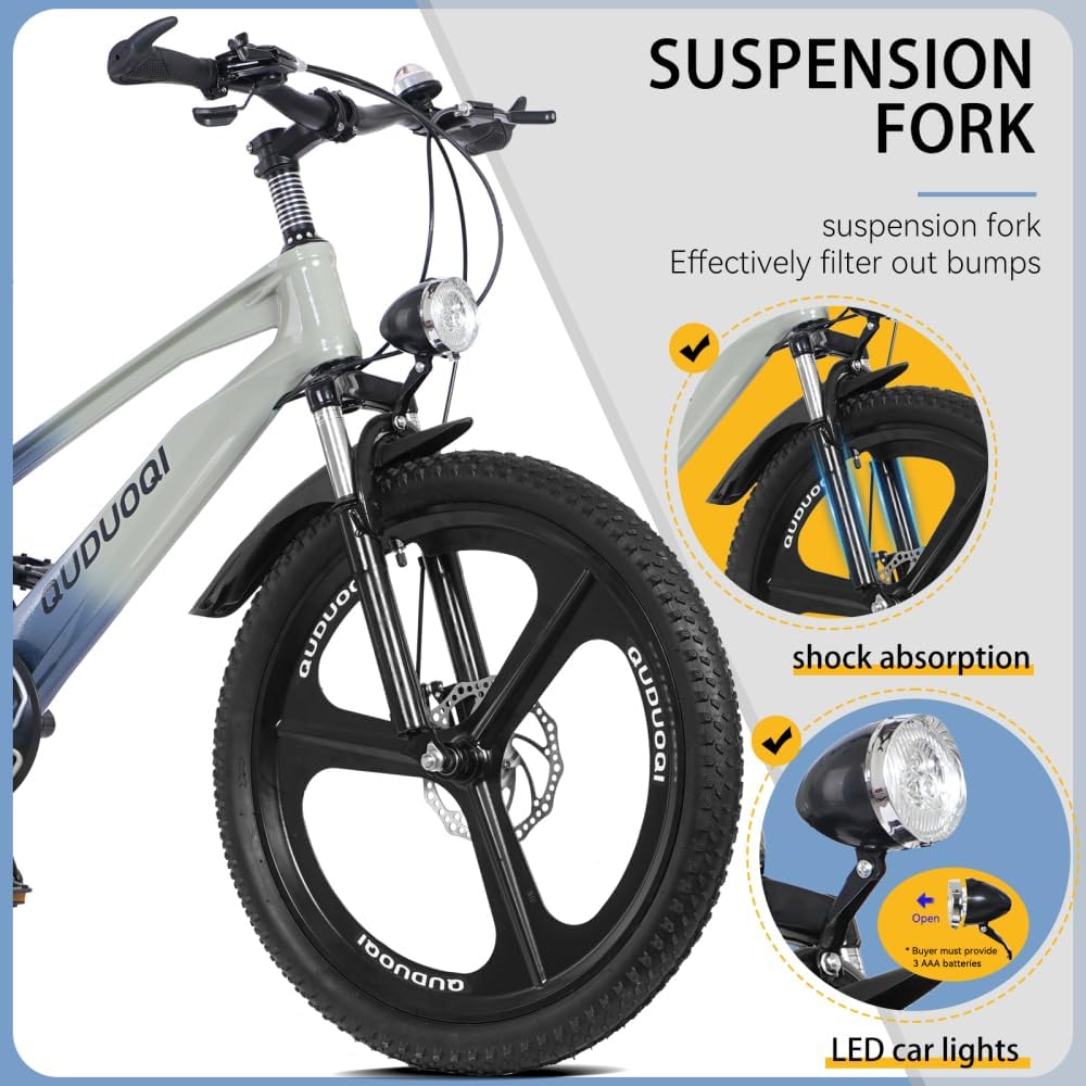 20 Inch Lightweight Kids Mountain Bike - 7-Speed Youth Bicycle with Durable Magnesium Alloy Frame & One-Piece Wheels, Ideal for Boys Girls Ages 7-12