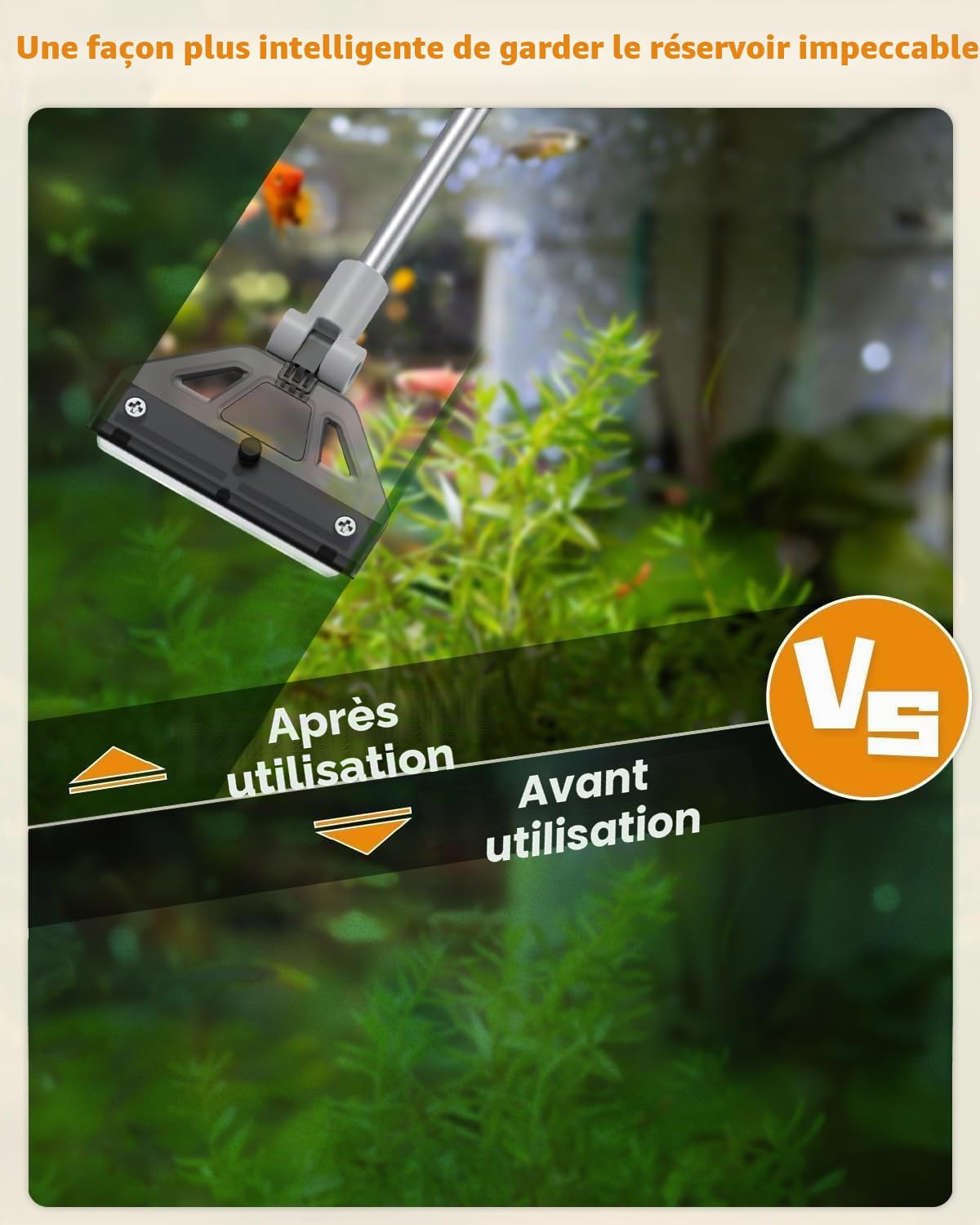 Pawfly Grattoir à Algues pour Aquarium 2 en 1, 66cm Nettoyeur vitre Aquarium avec Brosse & 5 Lames Acier Inoxydable, Outil de Nettoyage pour Aquariums Récifaux, Plantés et Bassins à Poissons