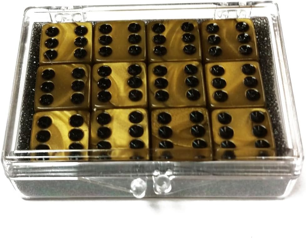 Set of 12 Olympic Color Marbleized Dice - Gold - in Acrylic Box