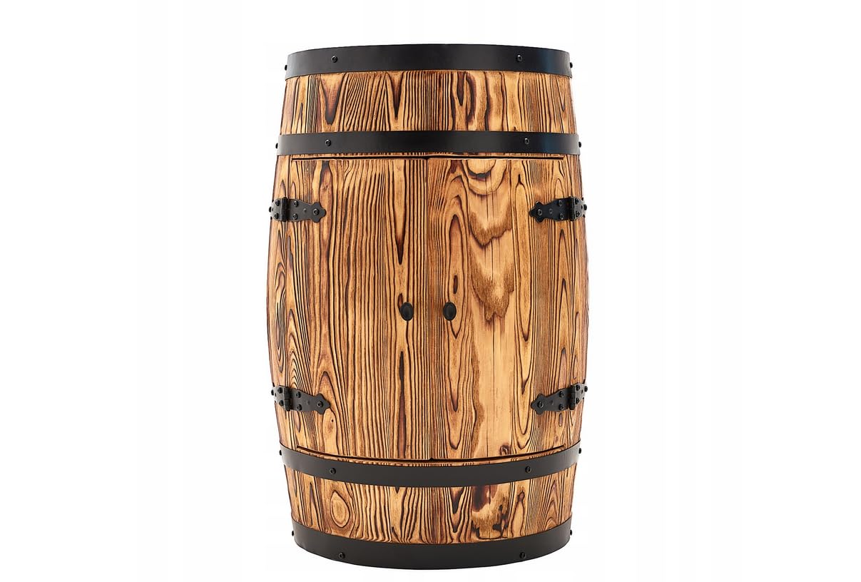 Handgefertigte Holzbar aus Gebürsteter Kiefer – Perfekt für Wein, Whisky, Tequila und Bier | Weinfass Stehtisch mit Tür | Fassbar Weinbar Wine Rack, Alkoholschrank - Verbrannt
