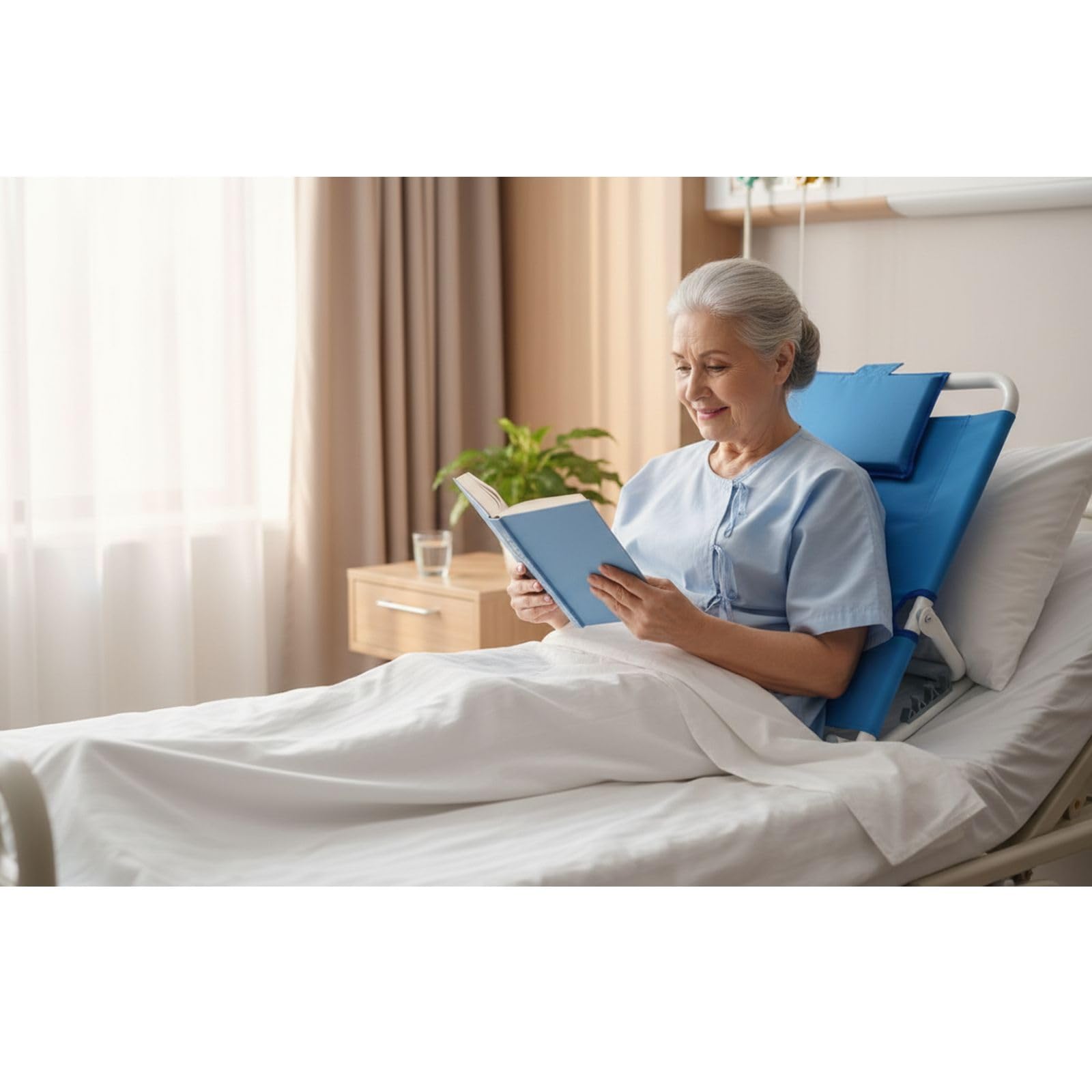 Ausilium Alzacuscino Schienale Regolabile in 5 Posizioni, Struttura in Acciaio, Rivestimento in Nylon Traspirante, Poggiatesta Imbottito, Ideale per Lettura, Relax e Pasti a Letto