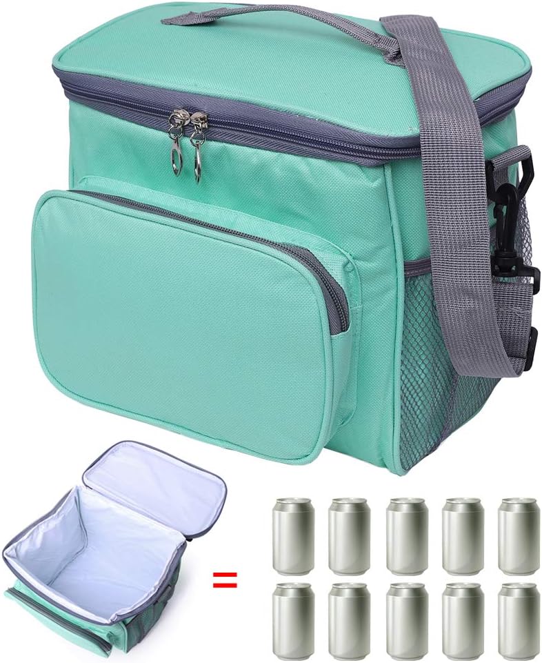 Lunch Bag for Adults Women Insulated 10L Cool Bag, Reusable Leakproof Cooler Bags with Shoulder Strap for Work, Picnic, Travel, Green
