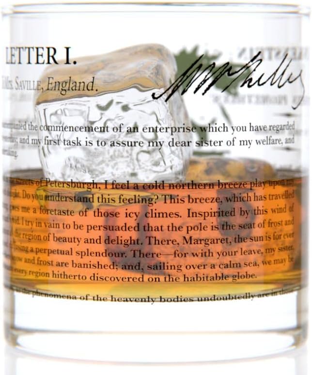 Well Told Classic Horror Literature Rocks Glass Set of 2 - Dracula by Bram Stoker and Frankenstein by Mary Shelley - Old Fashioned Whiskey Glass Gift for Book Lovers (11 oz), Halloween Party Favors