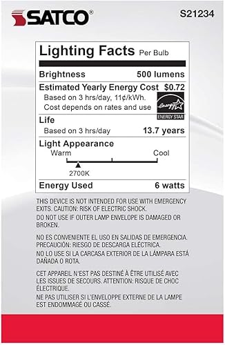 Miniatura 6 de Satco 6Pk 6w G25 Globo Filamento LED 2700K Base Mediana Regulable - 60W Equiv