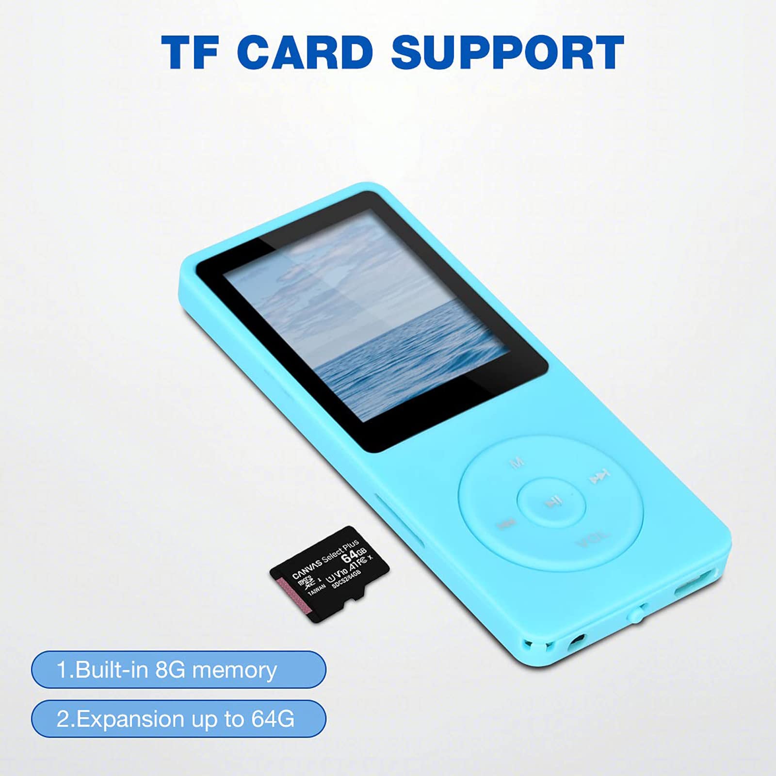Lychee Lettore MP3, Lettore MP3/MP4, Lettore musicale digitale, 8 GB, Suono HiFi portatile, Suono senza perdite, Lettore musicale con musica/video/registrazione vocale/Radio FM/Lettore E-Book