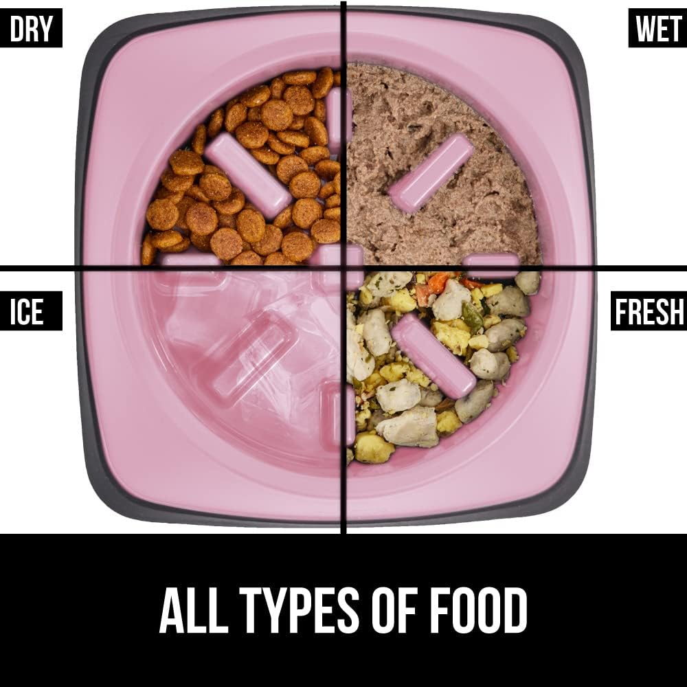 Gorilla Grip Cat Mat and Slow Feeder Bowl, Cat Mat is 35x23 Inch, Slow Feeder Bowl Holds 1 Cup, Both in Pink Color, 2 Item Bundle