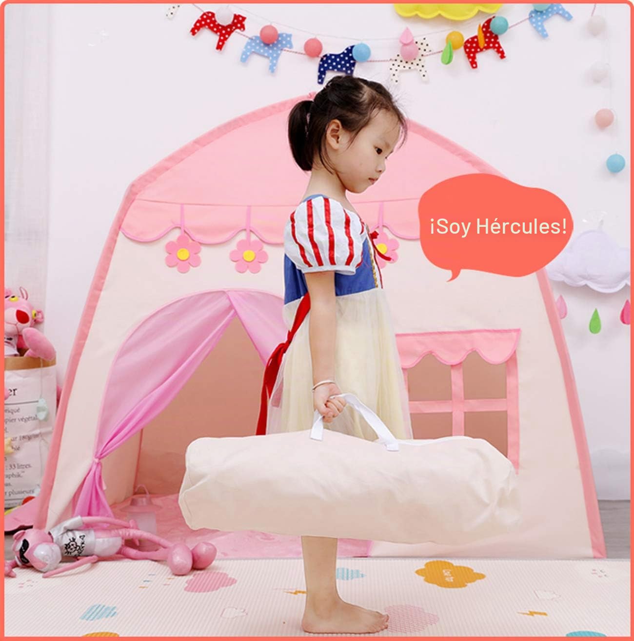 Tienda de Princesa,Carpa para niños 12 meses o más con Luces de Estrellas,Tienda de campaña para niños,Ideal para Jugar en Interiores y Exteriores, Navidad & Cumpleaños Regalos(Rosa)