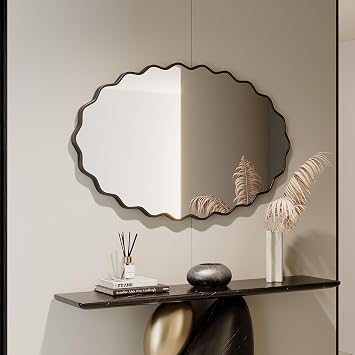 Elliptical Wavy Wall Mirror -3048 Irregular Wall Mirror Decorative Aluminum Alloy Framed Mirrors Artistic Wavy Mirrors for Bathroom,Bedroom, Living Room, Cloakroom, EntrywayBlack