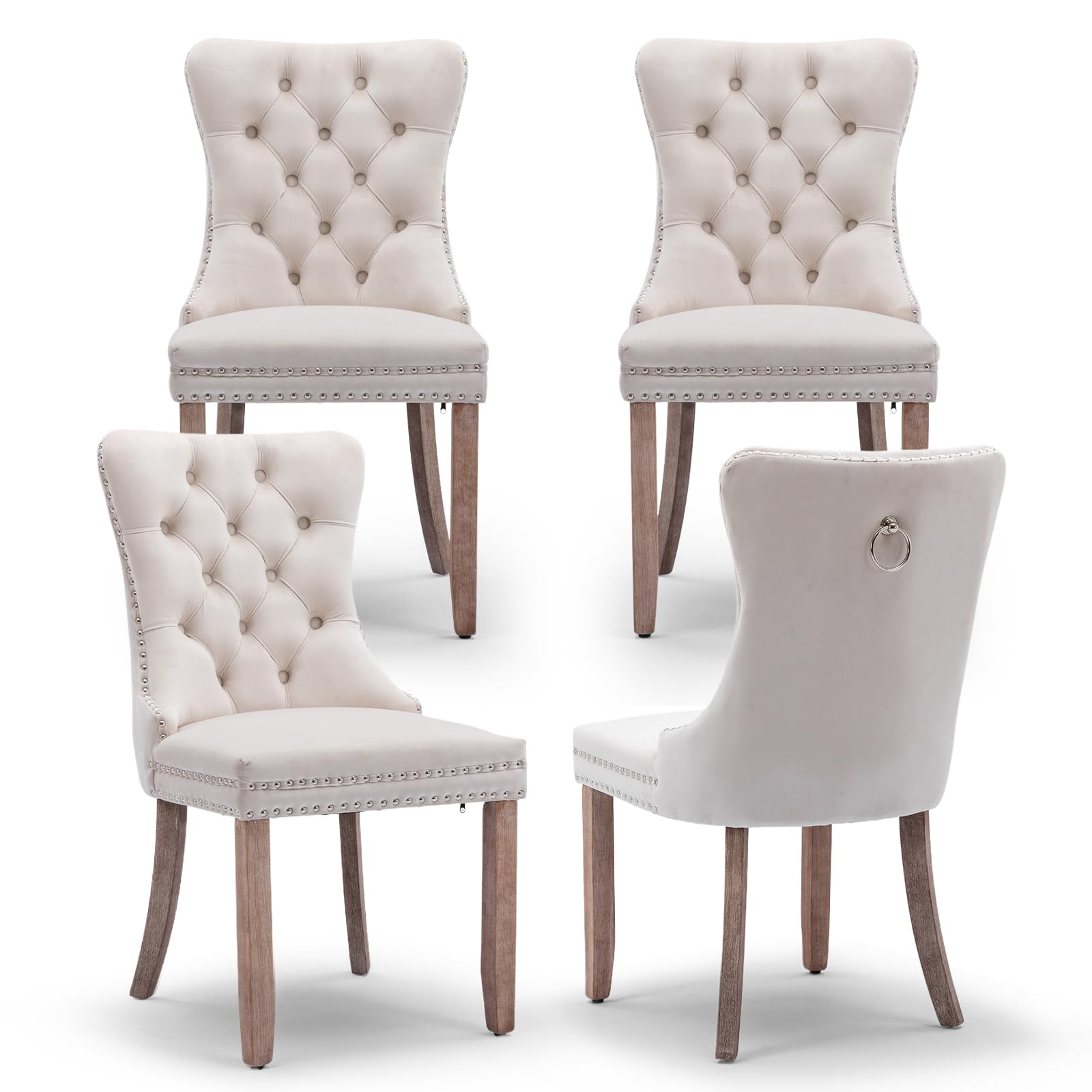 YICORPS Velvet Dining Chairs Set of 4 Upholstered Tufted Dining Room Chair Kitchen Side Chairs with Nailhead Trim and Wood Legs for Dining Room,
