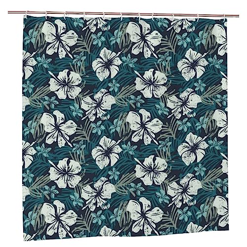 Rideau de douche imperméable en tissu polyester imprimé fleurs pour baignoire - 2