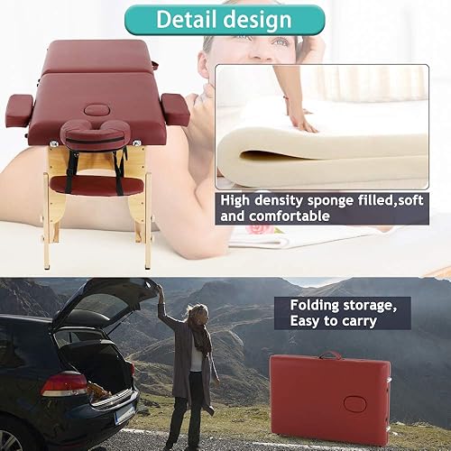 Miniatura 3 de Dkeli Mesa de masaje portátil, cama de spa plegable de 84 pulgadas de altura ajustable con 2 pliegues y funda de transporte, piel sintética,