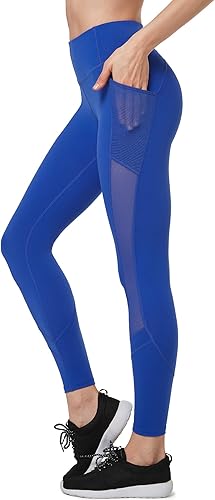 Yvette Leggings para mujer con bolsillos, levantamiento de glúteos, cintura alta, control de abdomen, suave, panel de malla, entrenamiento para
