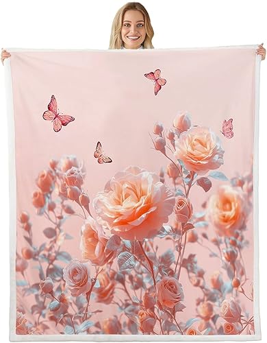 Miniatura 33 de Butterfly Flannel Blankets,White Daisy Flowers Rustic Garden Fleece Blanket for Room Decor,Romantic Blue Sky Spring Blooming Floral Throw Blanket