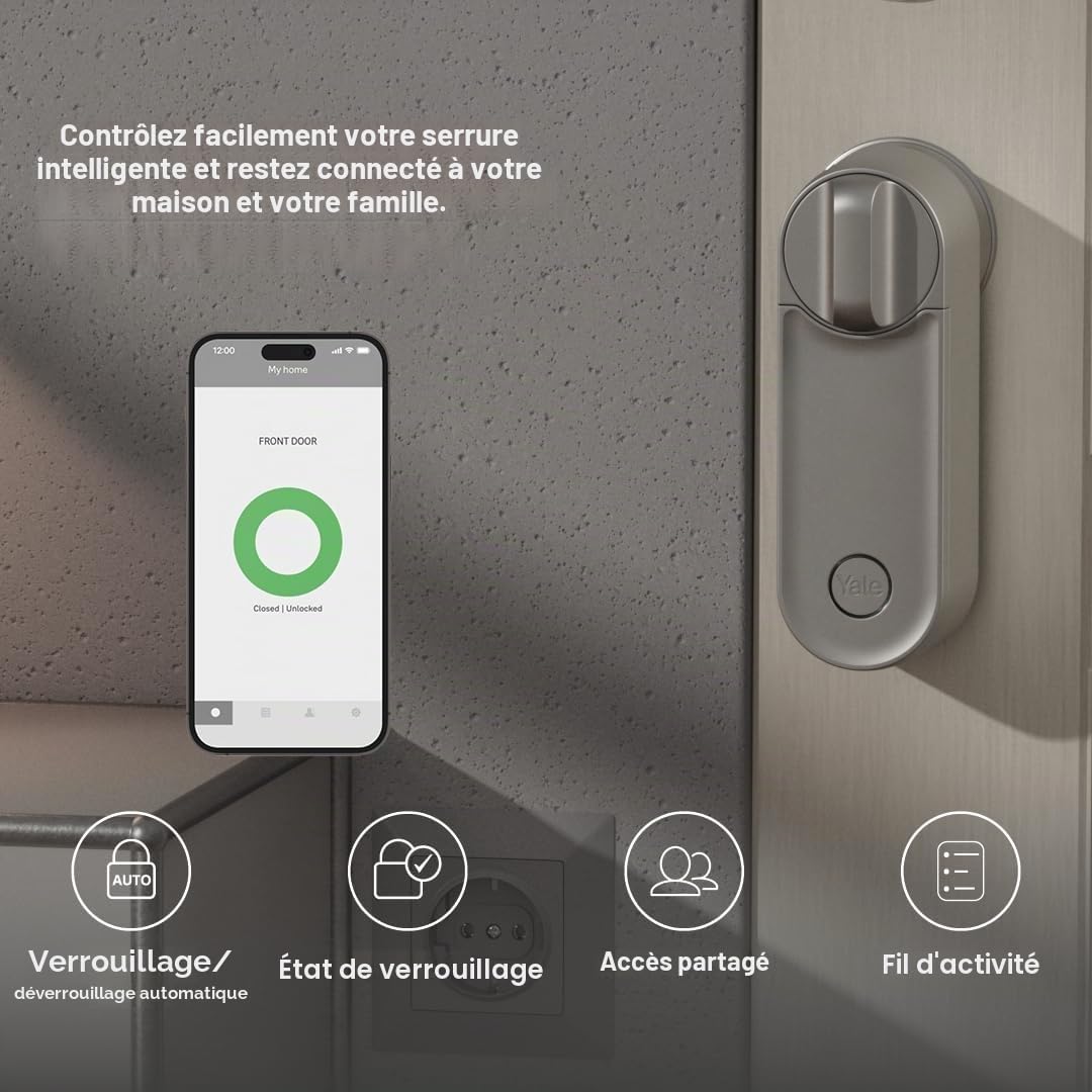 Yale Linus Smart Lock L2 en noir mat | Accès sans clé | Installation facile | Verrouillage et déverrouillage à distance | Touches virtuelles | Alertes en temps réel | Compatible avec l'application