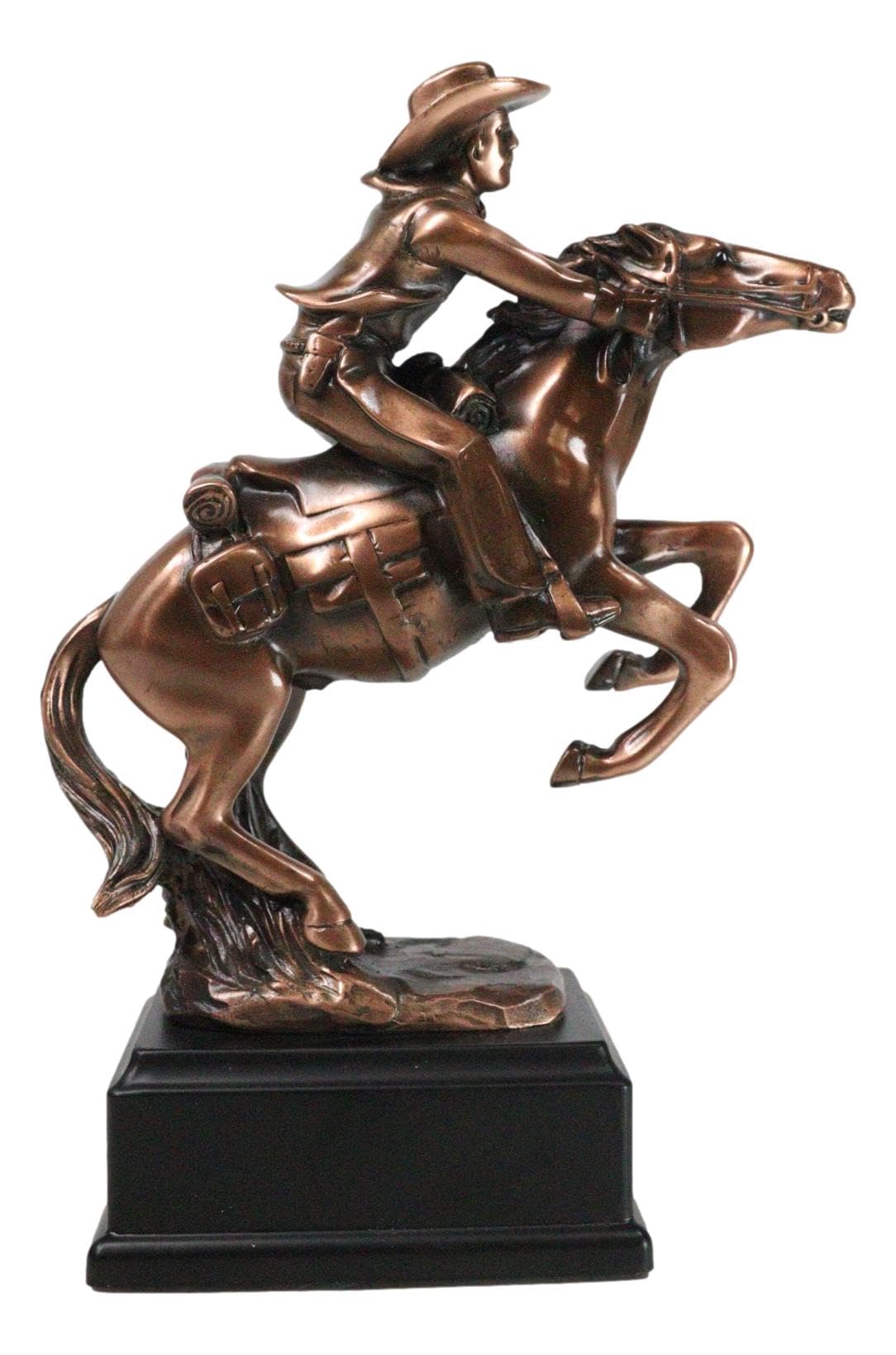 Ebros Giddy Up Wild West - Estatua de vaquero con caballo de cría en bronce acabado de resina galvanizada con base de trofeo, rústico, occidental, clásico, decoración del hogar, estatua de vaqueros,