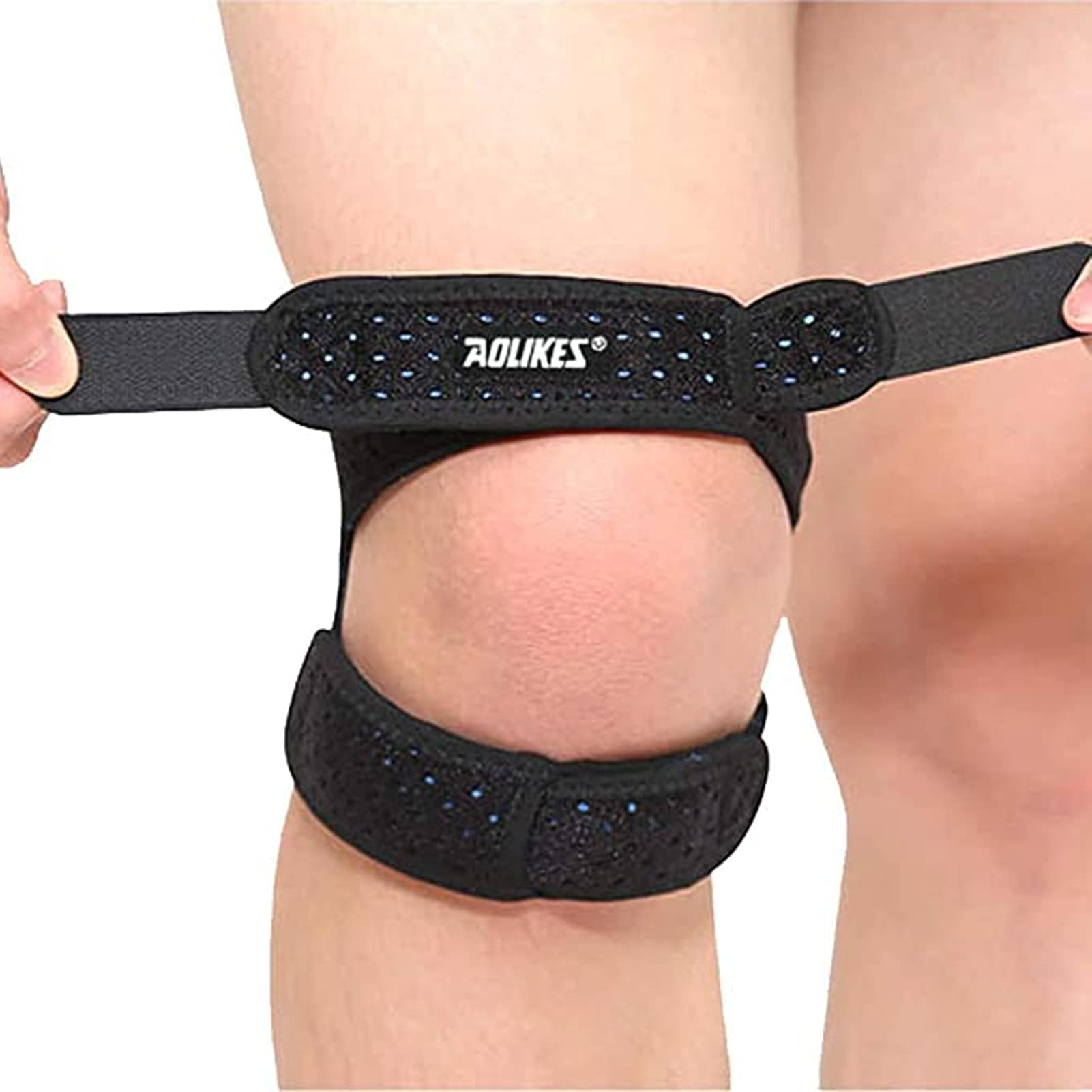 Adjustable Sport Knee Wrap Protector Patella Tendon Support Brace Strap Band Thickened Pad Wide Patella Knee Strap Pain Relief Patellar Tendon Support for Hiking Basketball,Running (Black)