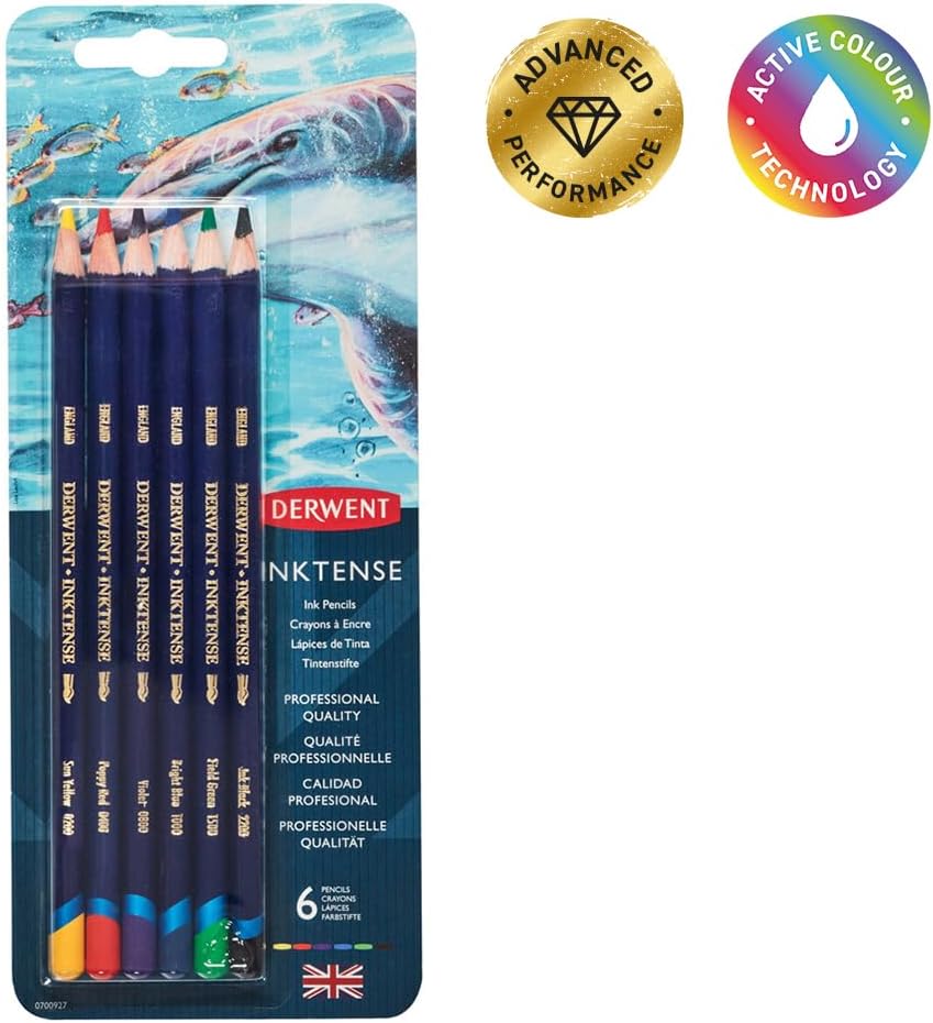 Derwent Colored Pencils, Inktense Ink Pencils, Drawing, Art, Pack, 6 Count (0700927) (Renewed)