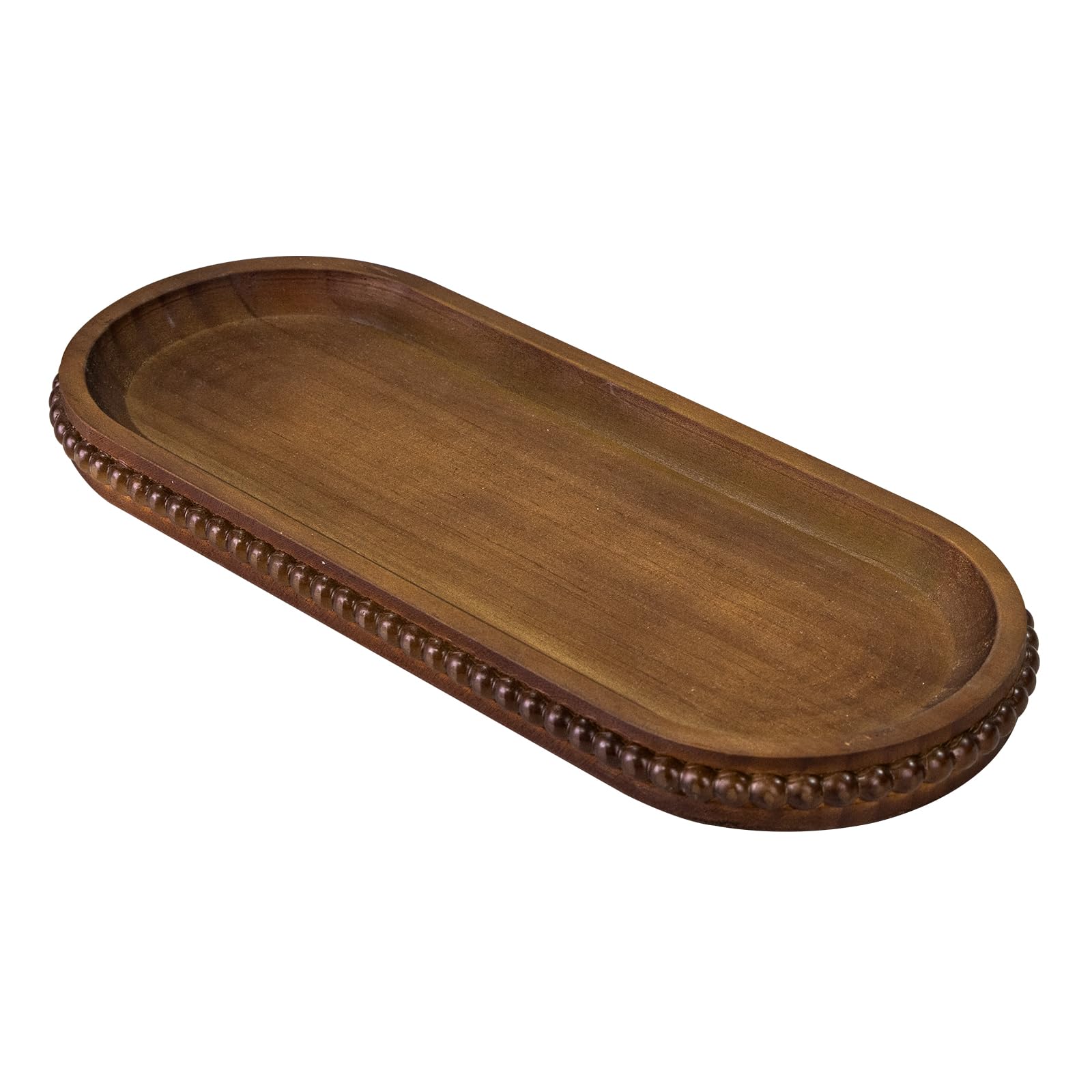MAONAME Oval Bathroom Vanity Tray, Long Narrow Wood Tray, Rustic Decorative Trays with Beaded, Farmhouse Toilet Tank Trays for Dresser, 12" x 4.7"