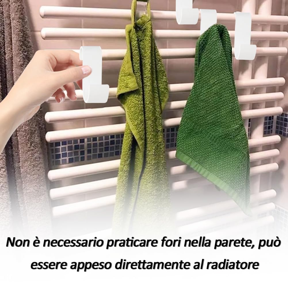 4 Pezzi Ganci per Termoarredo Bagno in ABS, Antiruggine Impermeabile, Senza Foratura, Regolabili Antiscivolo per Accappatoi, Asciugamani e Oggetti Leggeri