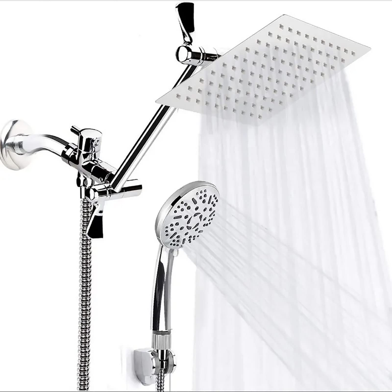 Billg Cabezal de Ducha Lluvia Cabezal de Ducha de Alta presión de 8" con Ducha de Mano de 9 Funciones con Brazo de extensión y Manguera de 11",Apto para baño y Hotel.