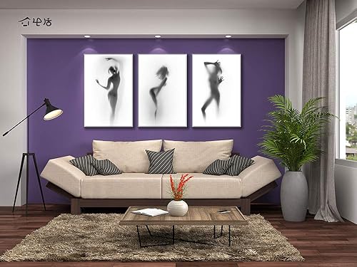 Miniatura 2 de DJSYLIFE Lienzo decorativo para pared de baño, pintura de silueta neblina en blanco y negro, 3 piezas, póster abstracto moderno, para decoración del