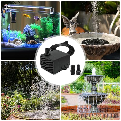 mizikuu 2 Stück Mini Wasserpumpe, 5W Aquarium Pumpe 350L/H Tauchpumpe Klein Ultra Leise mit Fluss-Einstellung 2 Düsen Springbrunnenpumpe Submersible Pumpe für Aquarien, Brunnen, Statuen, Hydrokultu