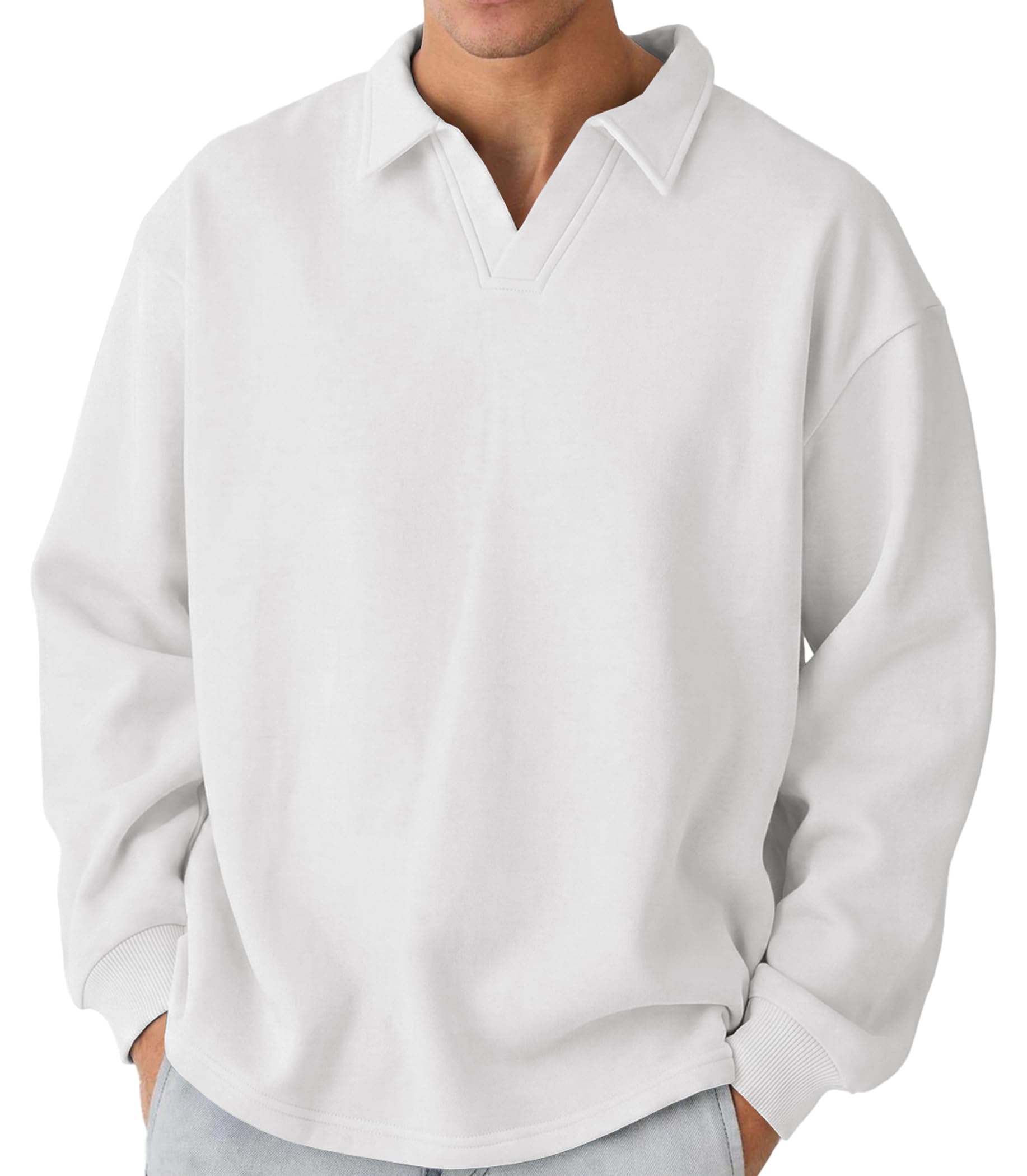 JMIERR Baumwolle Polo Sweatshirt Herren Casual Pullover | Fleece-gefüttert Polo Sweatshirt, Baumwolle bequem, Manschetten, Saum, Maschinenwasche
