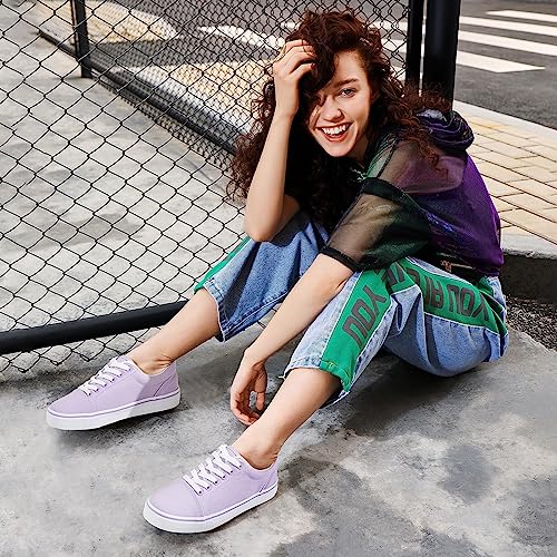 Shupua Women's Canvas Sneakers - White, Casual, Classic, Spring/Summer, Solid, Flat Heel, Athletic Shoes, Skateboarding, Lace-Up, Bow, Rubber Sole, Not Water Resistant, Adult Women's Size2