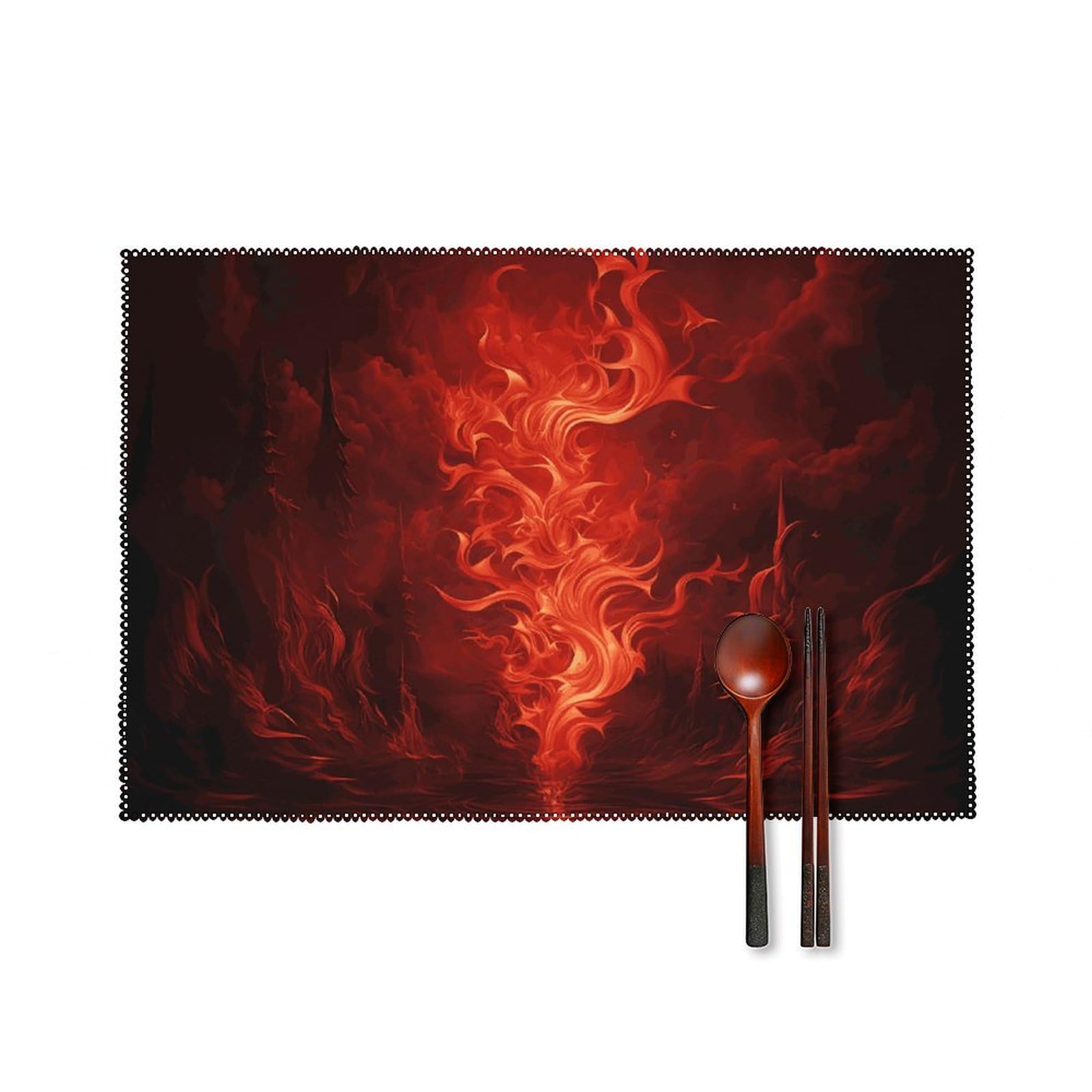 Sets de table en toile imprimé flamme rouge 45x30 cm | Lot de 6