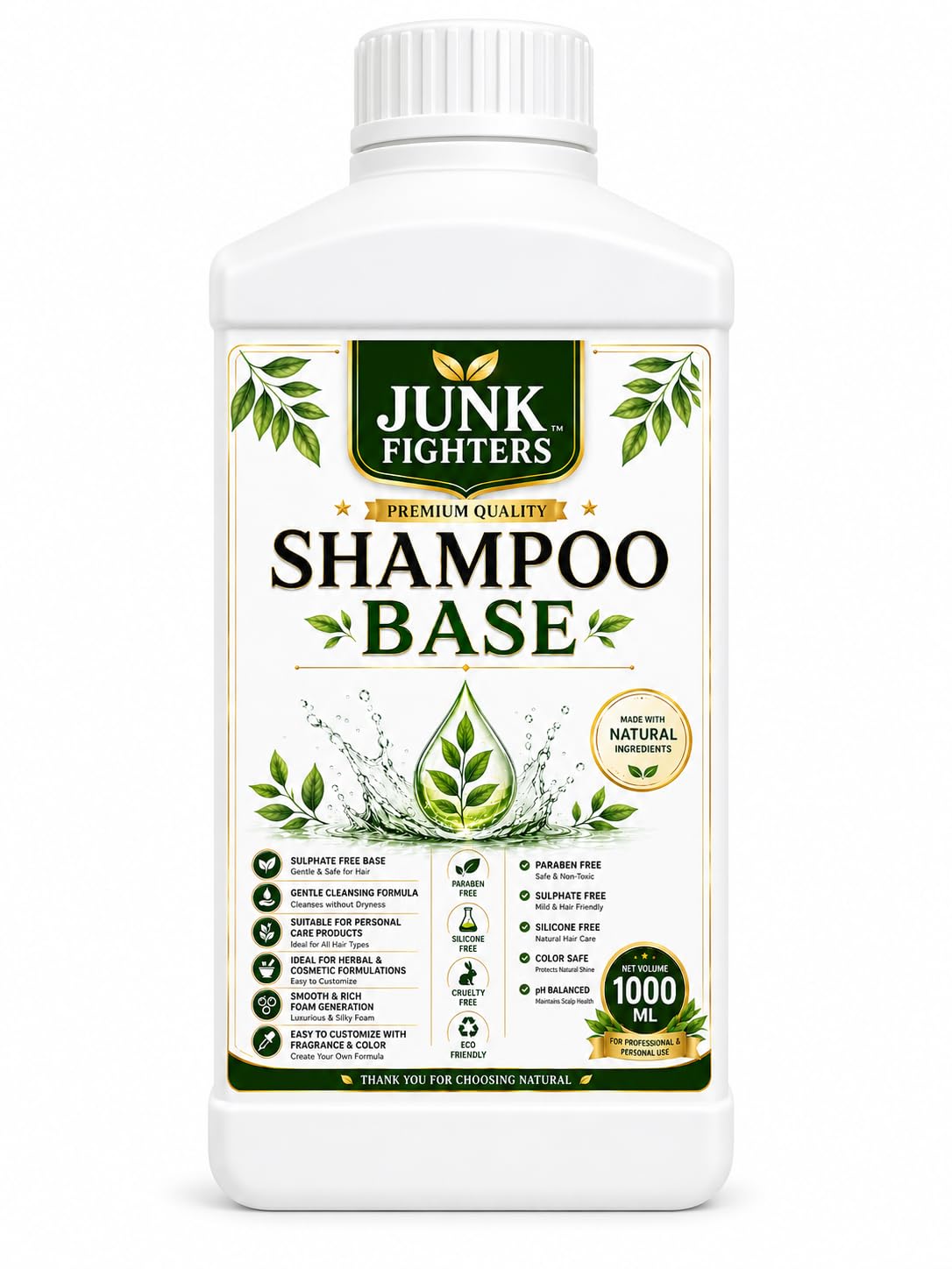 Junk Fighters 1000ml Shampoo Base White Liquid Unscented DIY Hair Care Raw Material Sulphate Paraben Silicone Free Natural Ingredients Gentle Cleansing Formulation pH Balanced Professional Personal Use-image-6