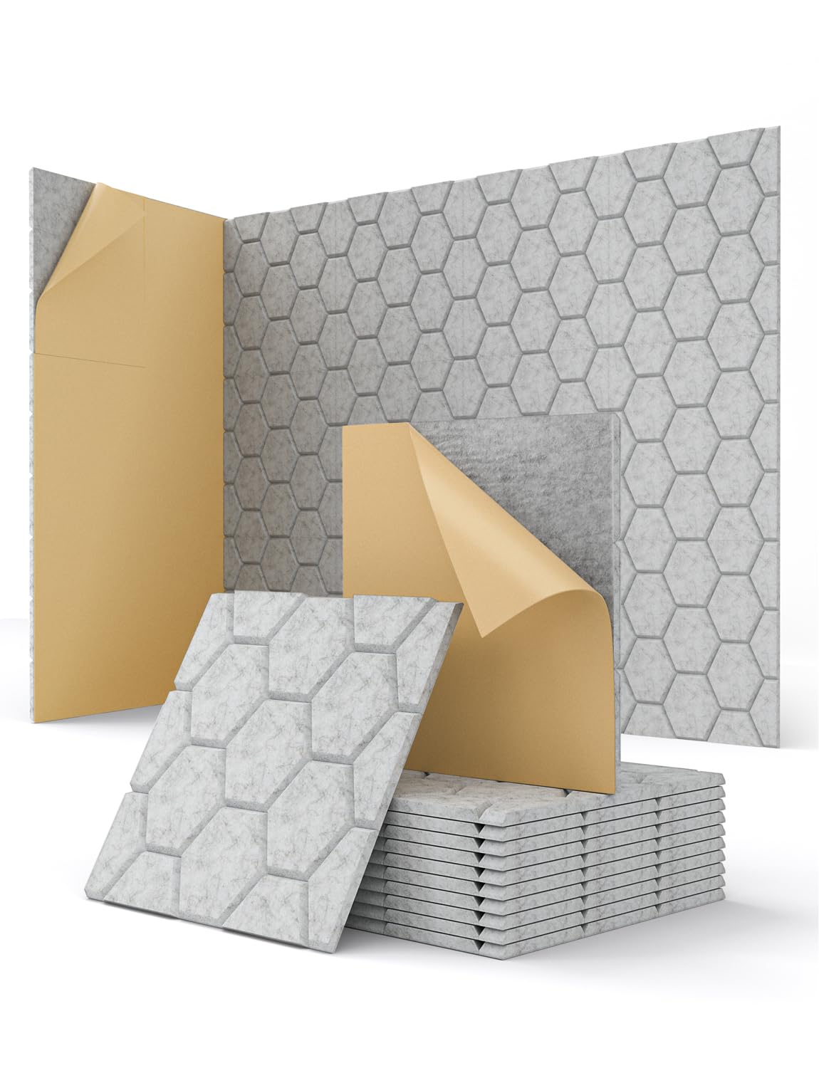 Kuchoow Sound Proofing Wall Panels Self Adhesive with MLV, 12 Pack Brick Acoustic Panel for Sound Absorbing, Noise Reduction & Soundproofing in Studio, Room, Office, 12" x 12" x 0.4", White — view 13