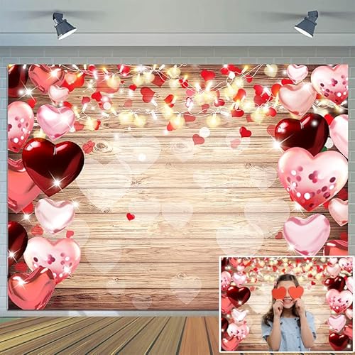 CYLYH 8x6ft Valentine's Day Backdrop Rustic Wood Backdrop Red Love