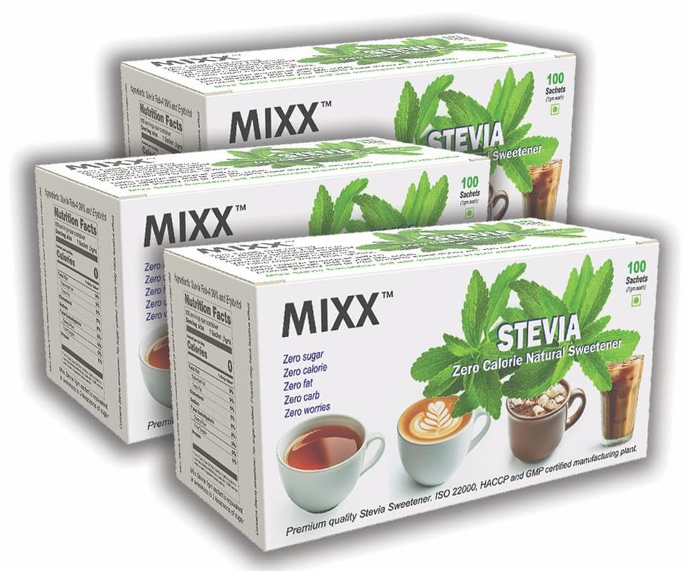 Image of Mixx Stevia Sugar Free Natural Sweetener! Zero Calorie - Zero Fat -Zero Carb - Zero worries! Diabetic Friendly! 300 Sachets (3 Packs)