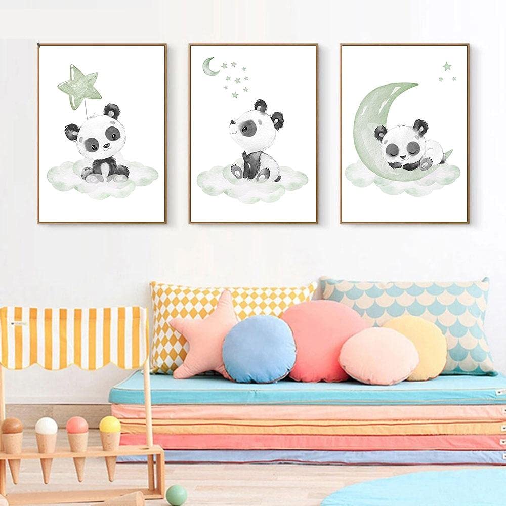 Plakat dla dziecka panda artystyczne wydruki księżyc gwiazdy ściana płótno obraz przedszkole plakaty kreskówki nadruk skandynawskie obrazy ścienne dekoracja pokoju dziecięcego 50 cm x 60 cm x 3 panele