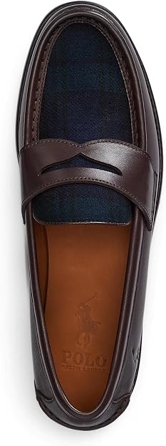 Polo Ralph Lauren Mens Alston Leather & Plaid Wool Penny Loafers