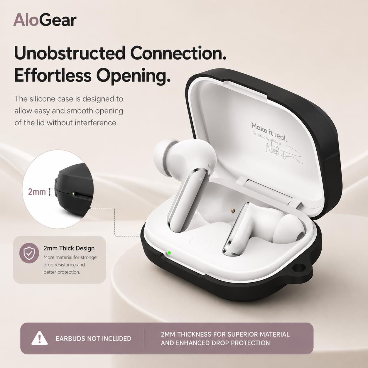 Silicone Case for Realme Buds Air 8 Pro TWS Earbuds, Shockproof Cover with Heavy Duty Carabiner, LED Visible (Black) — Amazon image 3