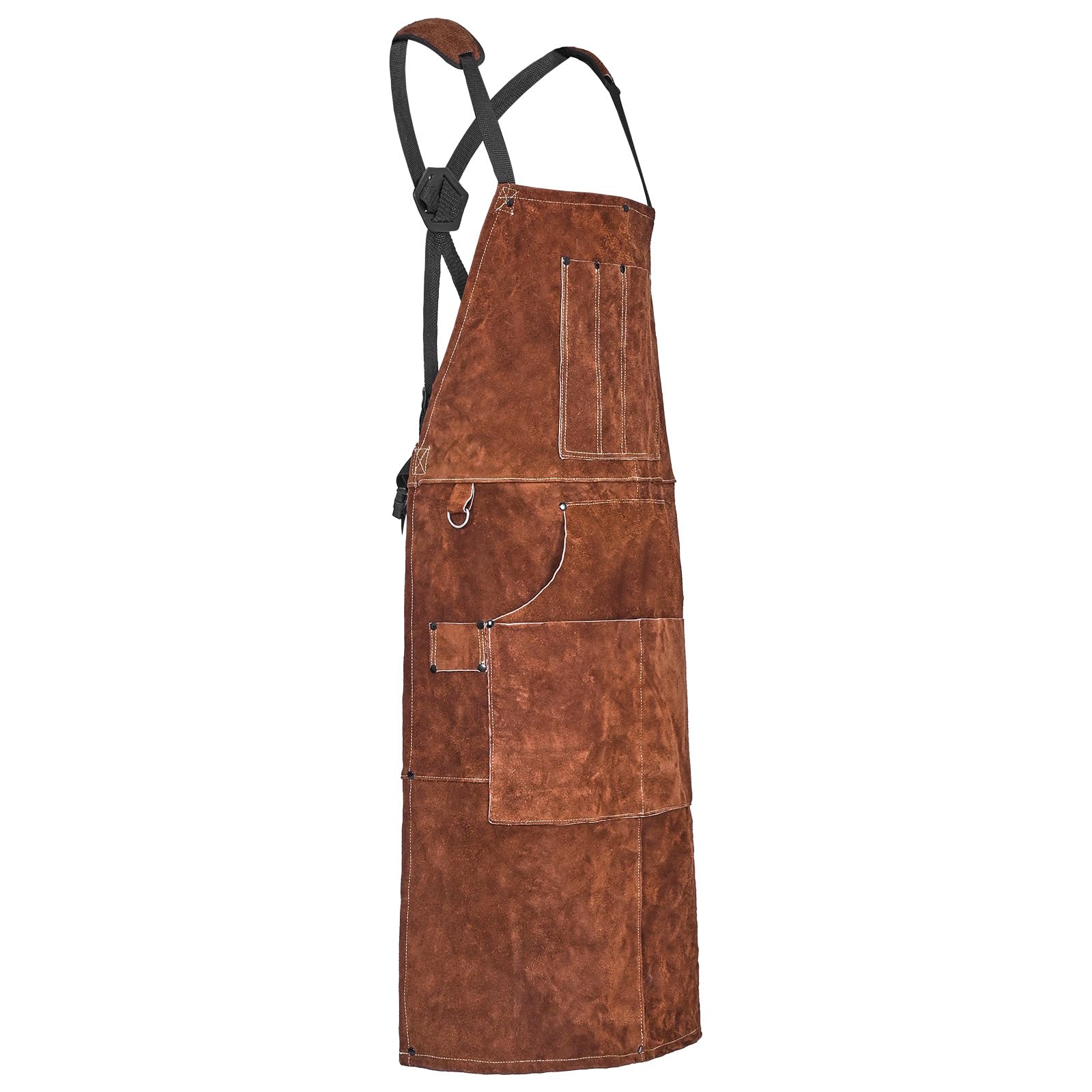 VEVOR Tablier de Soudage en Cuir de Vachette, Tablier de Soudeur Résistant aux Flammes, à la Chaleur, avec 6 Poches, Protection Étincelles pour Hommes, Femmes, de Travail du Bois, Jardinage, Barbecue