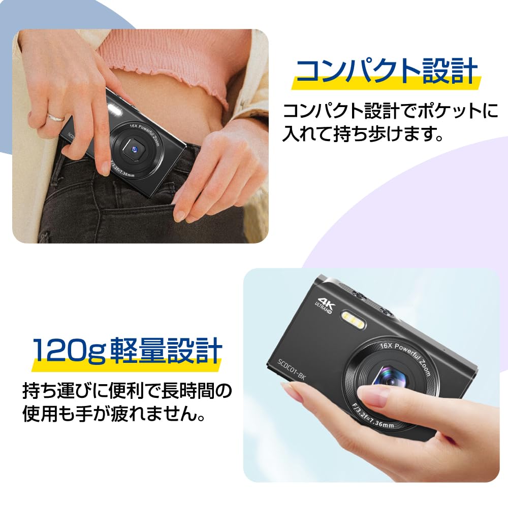 Amazon.co.jp: SACCONNECT Compact Digital Camera SCDC01-BK (4K