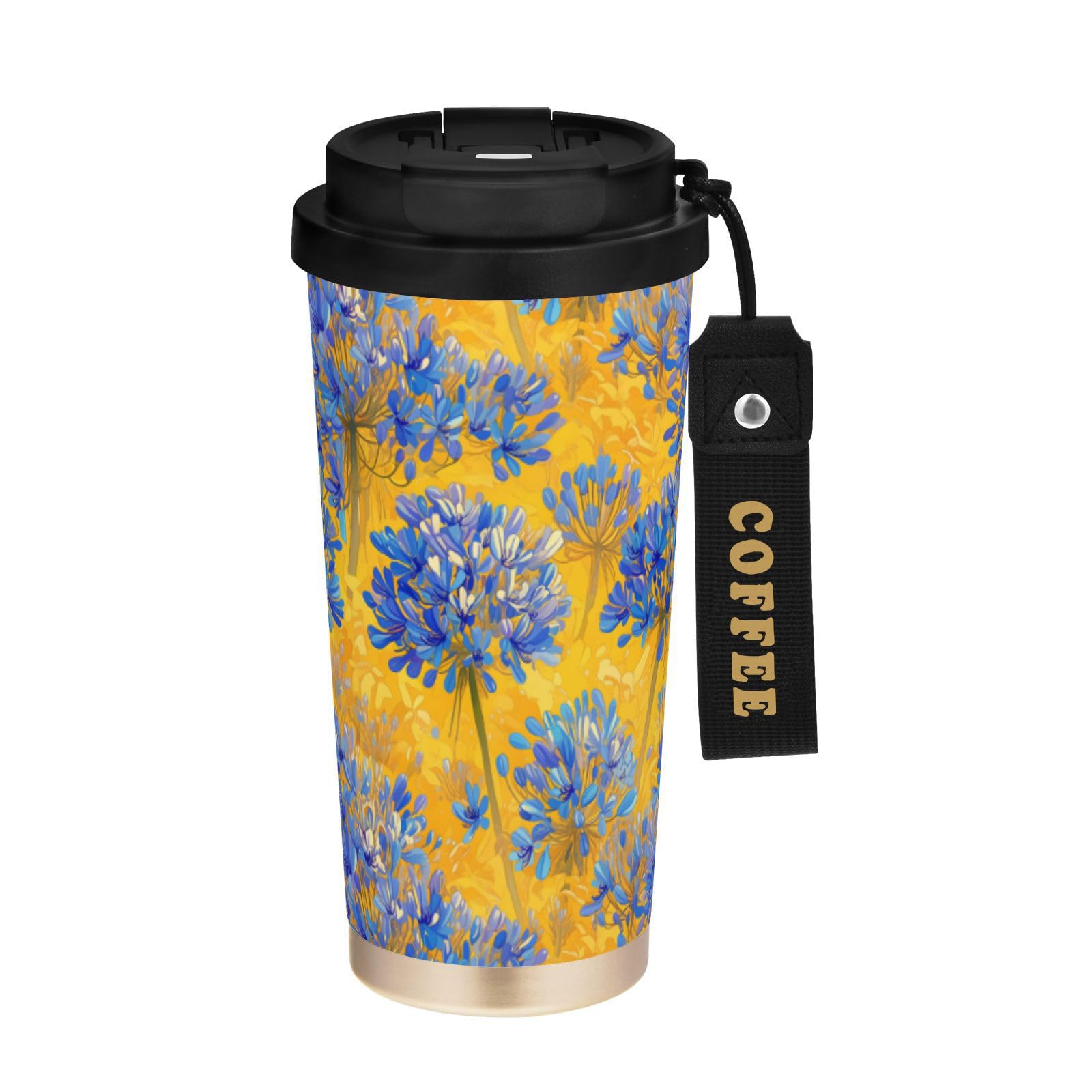 linqin Vasos de viaje de flores azules para mujer, taza de café con tapa, taza térmica de acero inoxidable para frío y calor, 17 onzas, a prueba de fugas