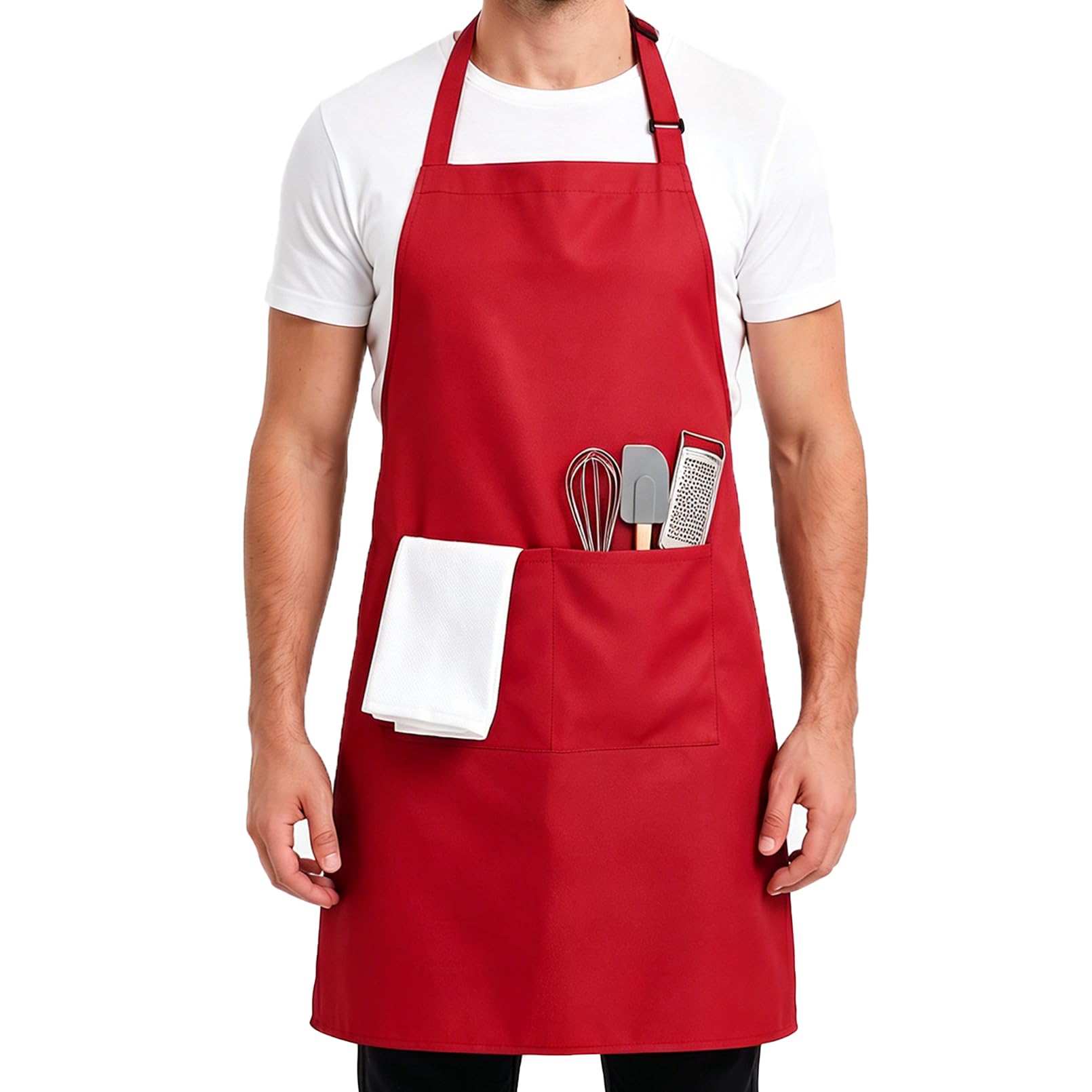Incisite Chef Apron, Adjustable Bib, Red, for Men And Women