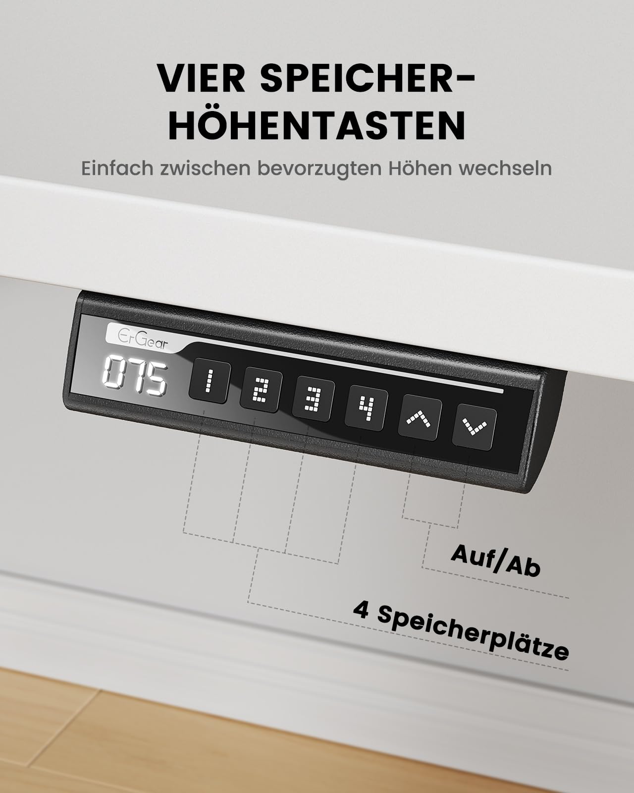 ErGear Höhenverstellbarer Schreibtisch-160 x 80cm,100 KG Tragkraft Elektrischer Schreibtisch mit Fortgeschrittenem Bürstenlosem Motor, Leise Funktion, Robuster Metallrahmen, Vierteilige Tischplatte