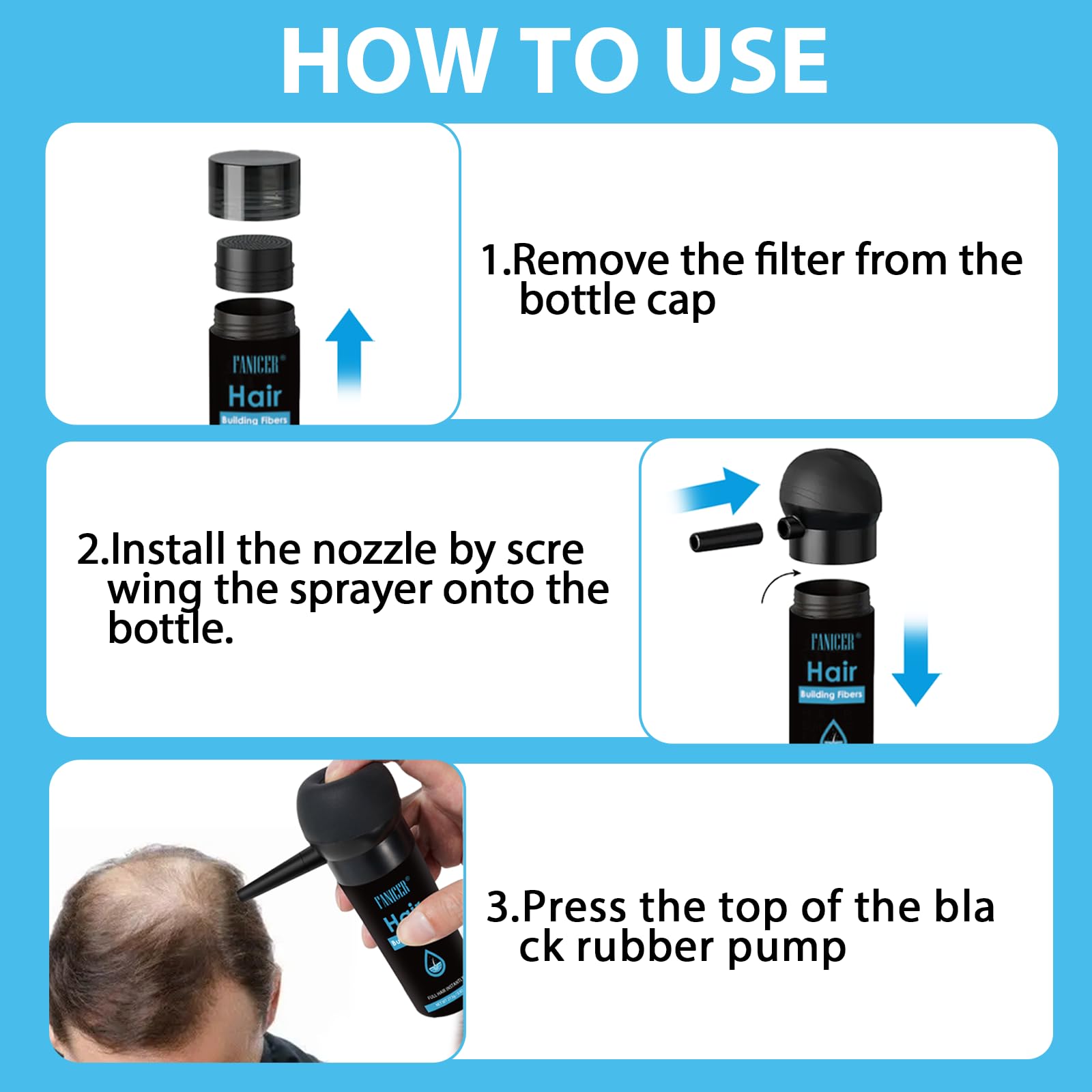 Polvere Fibre Capelli, Polvere Capelli Ugello, polvere volumizzante capelli Uomo e Donna, Aggiunge volume Immediato(Nero)