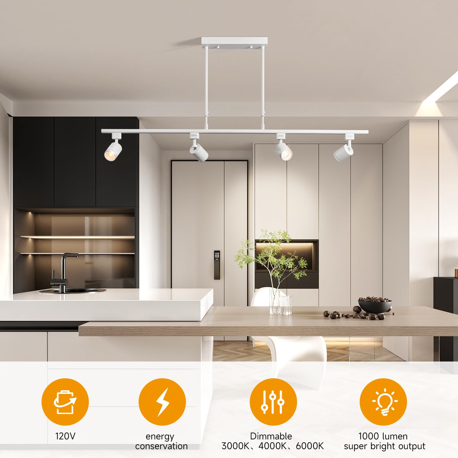Kit de iluminación LED de 4 luces de pista de luz, luz blanca de 4 vías, cabeza de luz giratoria flexible, luz de pista para cocina, baño, artículos esenciales para el hogar, luz de techo, recámara,