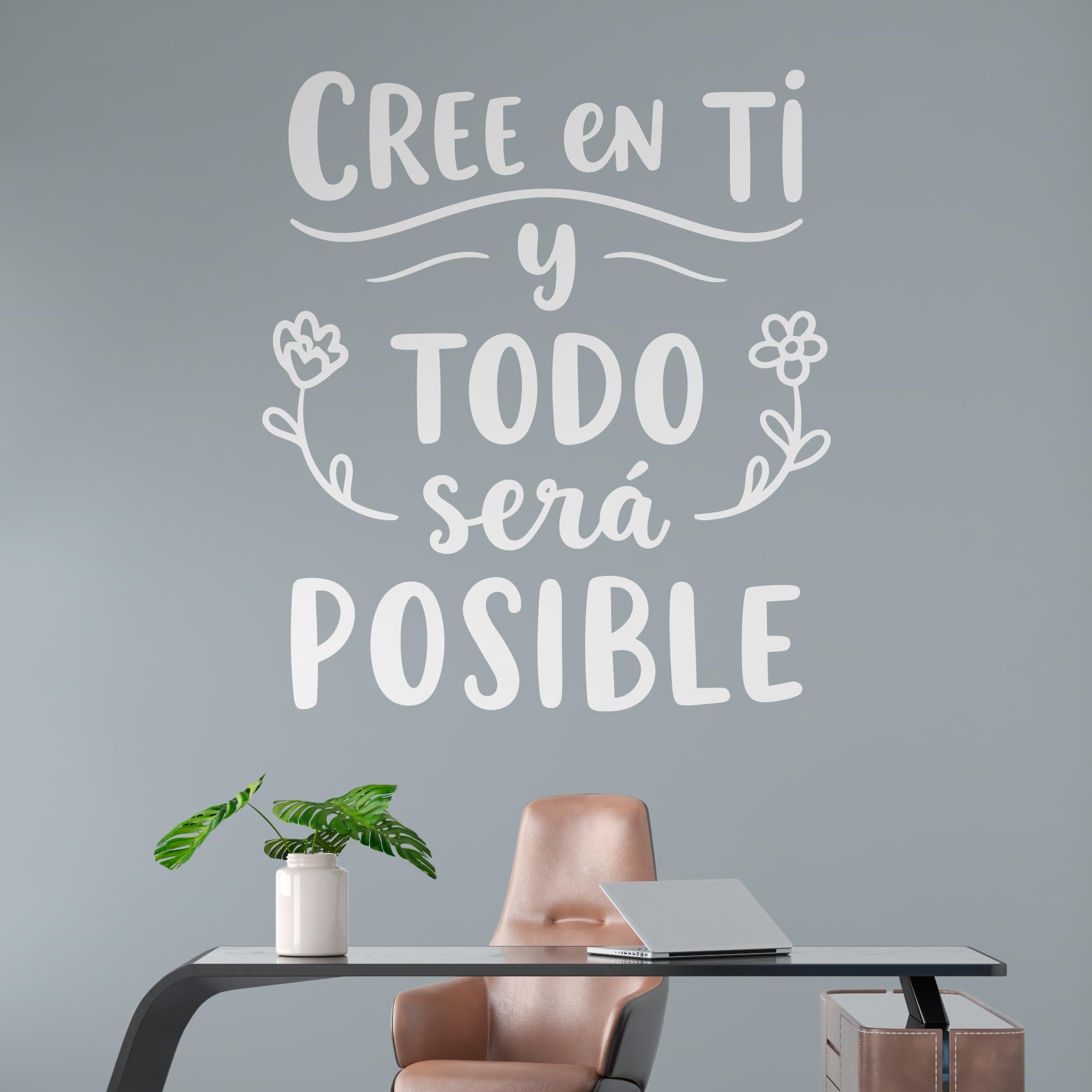 Vinilo Decorativo de Pared, Pegatina Adhesiva con Frase Inspiradora "Cree en Ti y Todo Será Posible" para Sala, Dormitorio u Oficina (Blanco, 120 x 107 cm)