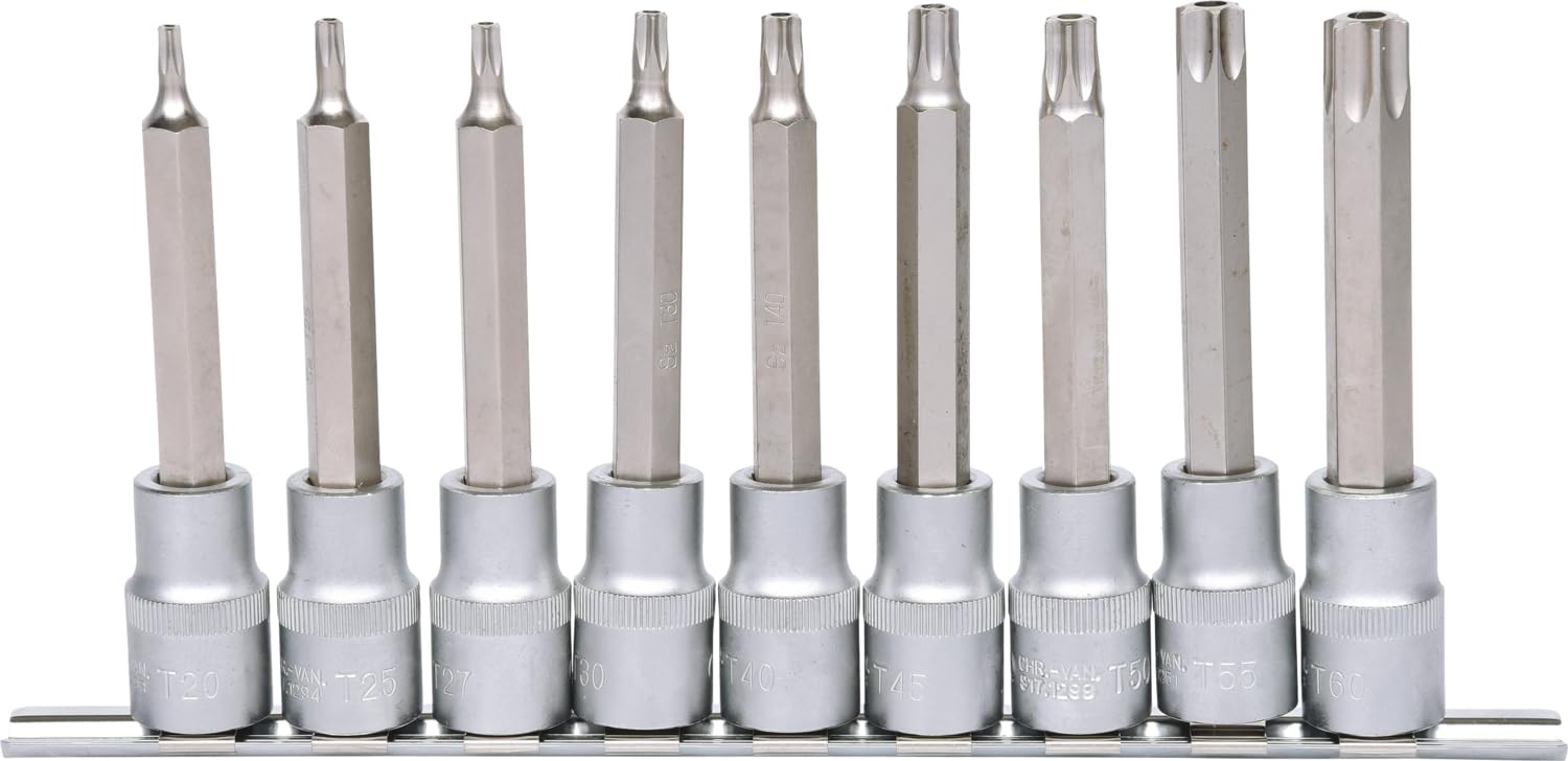 KS Tools 917.1790 1/2"Zestaw gniazd bitów dla srub Torxz otworem czolowym dlugich9szt.TB20-TB60