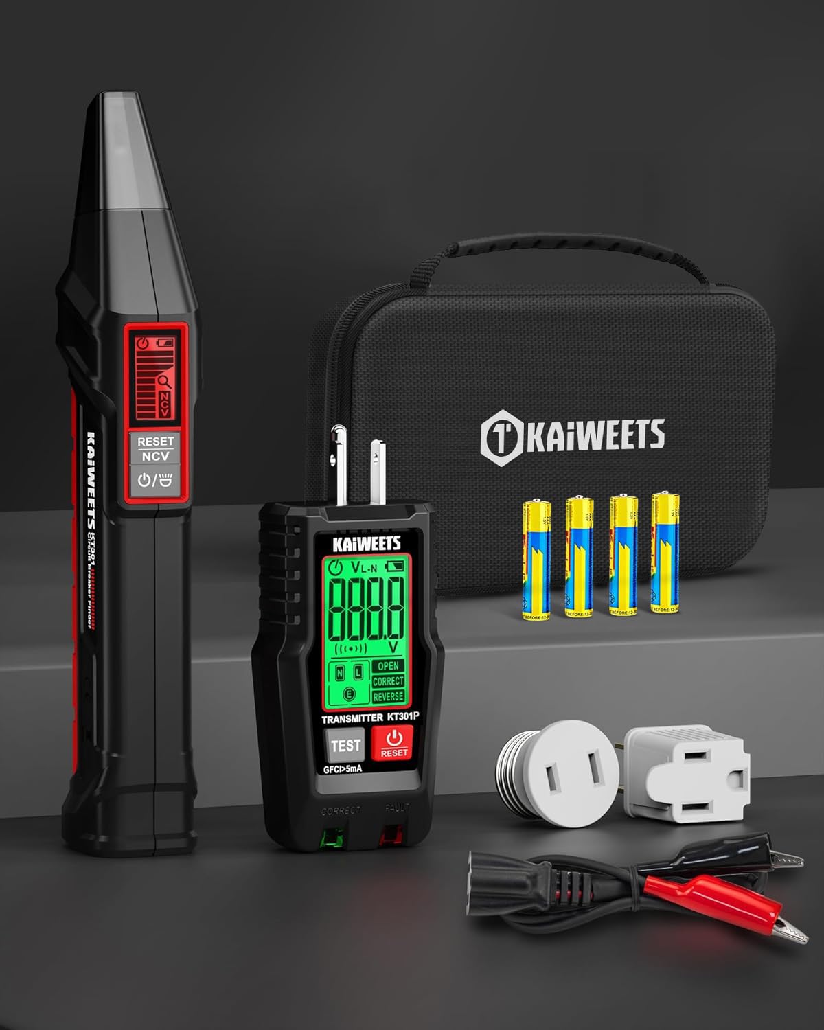 KAIWEETS Circuit Breaker Finder with LCD Display, GFCI Outlet Tester, Electrical Circuit Tracer Tool with NCV Test & Flashlight, Includes Carrying Case and Adapters- KT301P - Image 8